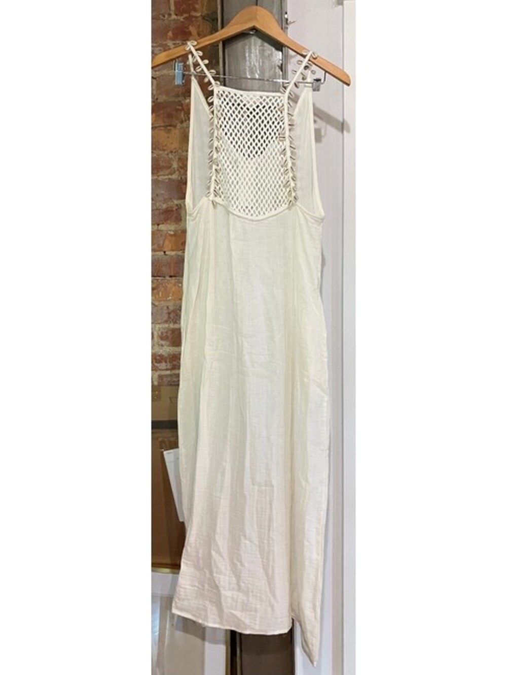 Ibiza Anne Cole CowrieShell Maxi CoverUp Dress Ivory Boho Beach Sleeveless L